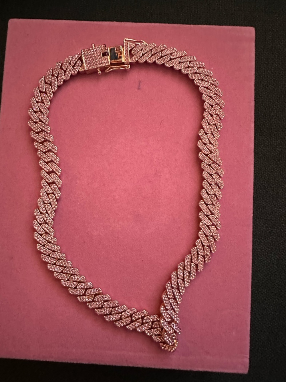 Rose Gold and pink Pave Cuban Link Necklace - Women's Jewelry - Picture 5 of 7